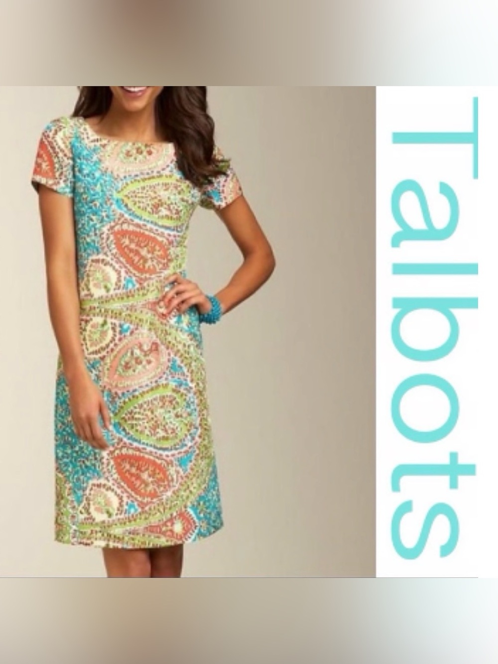 Talbots Teal Pink Green Paisley Shift Dress